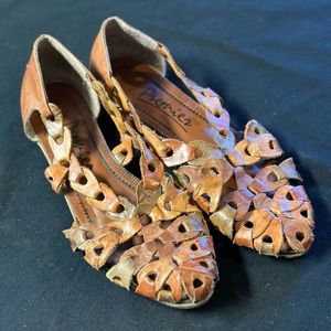 Vintage L. J. Simone Women Shoes Brown 8.5M Leather Fisherman Chain Link Flats